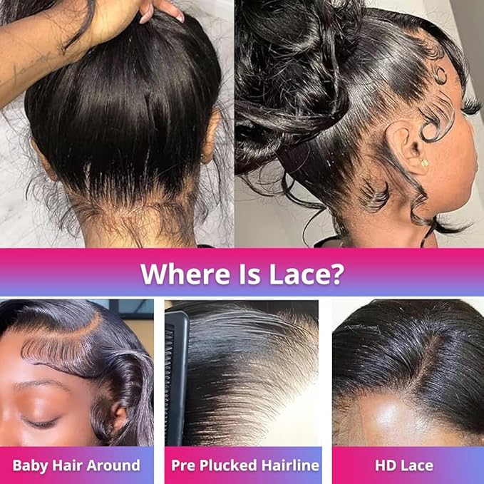 360 Lace Front Wigs Human Hair For Women Body Wave Pre Plucked with Baby 180％ Density HD Transparent Full Brazilian Virgin Glueless Natural Color, 30 Inch