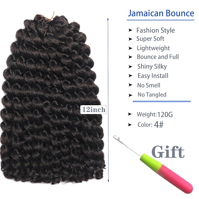 3 Packs 2X Ringlet Wand Curl Jamaican Bounce Crochet Hair 12 inch Synthetic Curly Crochet Hair Extensions Medium Shoulder Length Long Crochet Braiding Hair 20 Roots (12Inch (Pack of 3), 4#)
