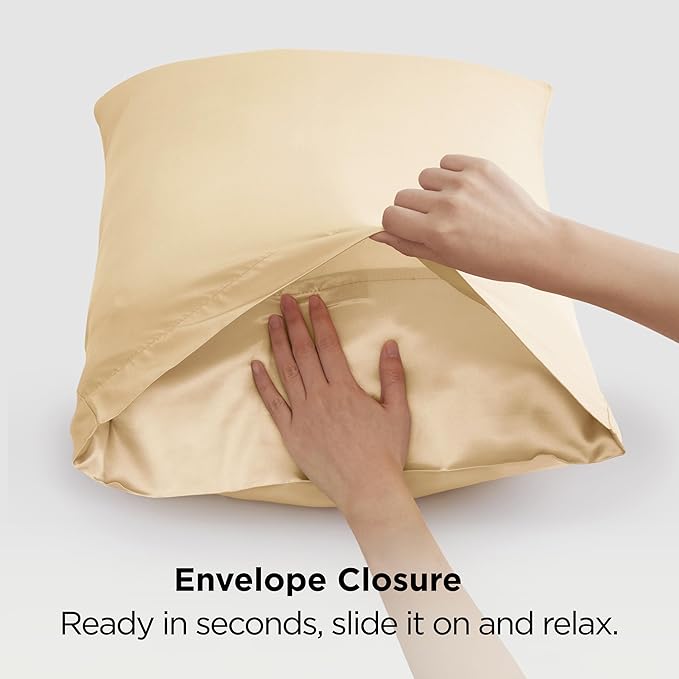 Bedsure King Size Satin Pillowcase Set of 2 - Champagne Gold Silky Pillow Cases for Hair and Skin with Envelope Closure, Similar to Silk Pillow Cases, Gifts for Women Men, 20x36 Inches, 2pcs