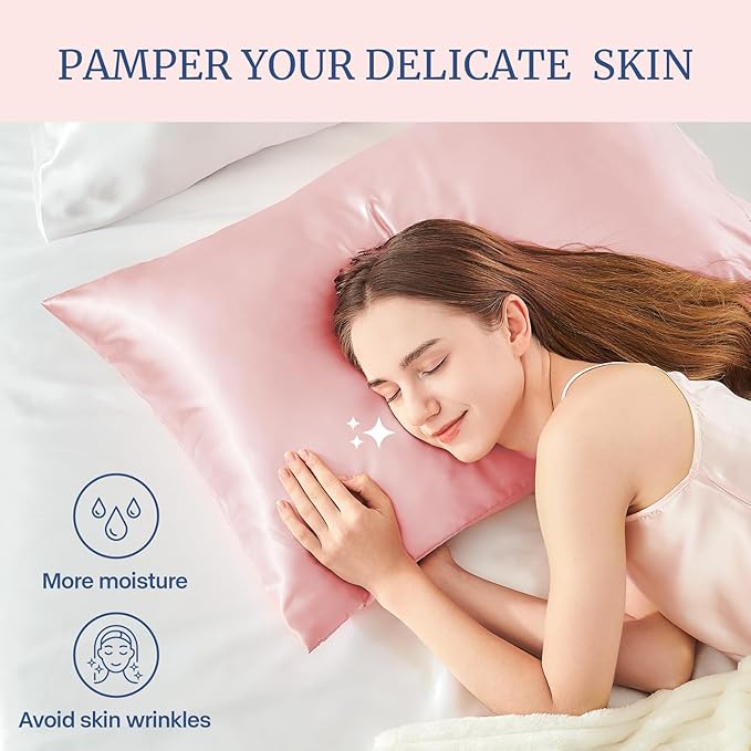 BEDELITE Satin Pillowcase for Hair and Skin, Super Soft and Cooling Similar to Silk Pillow Cases 2 Pack with Envelope Closure, Gift for Women Men(20"x26" Standard Size, Pink)