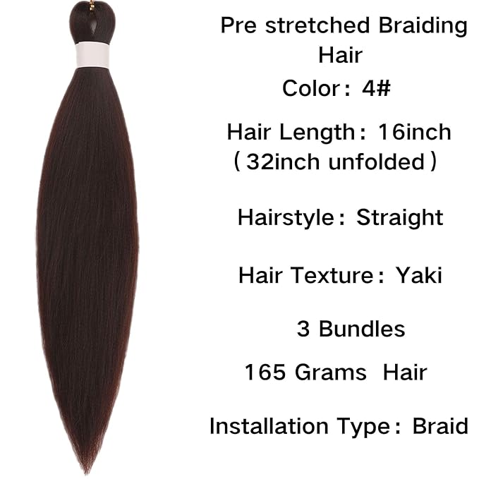 Kids Braiding Hair Pre stretched 16 inches Color 4 Yaki ez Braid Braiding Hair for Kids Knotless Braids