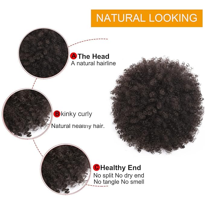 Afro Puff kinky curly Drawstring Ponytail Extension for Black Women Synthetic Short Afro Kinkys Curly Afro Bun Extension Hairpieces Updo Hair Extensions with Two Clips(4#)