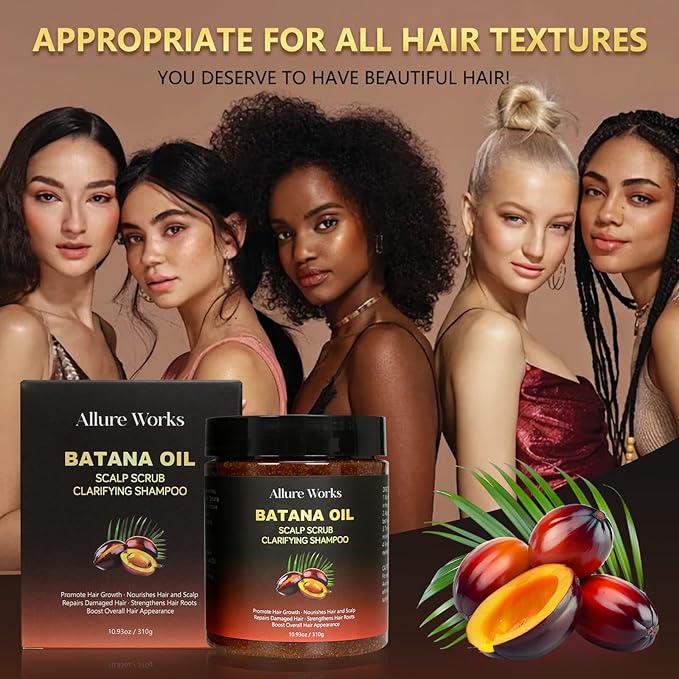 Exfoliating Scalp Scrub Clarifying Shampoo with Batana Oil & Rosemary for Dandruff, Buildup, Oily or Itchy Scalp, and Thinning Hair – Natural Scalp Cleansing Shampoo for Men and Women – 310g