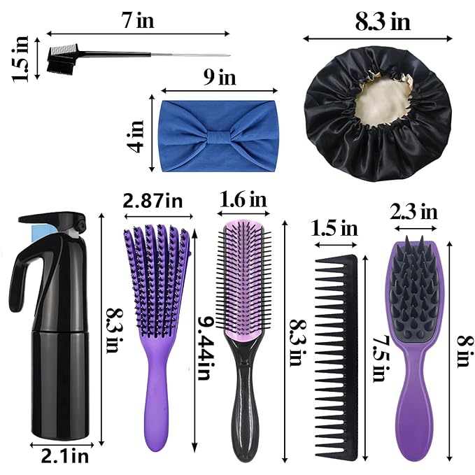 12Pcs Detangling Brush Set for Curly Hair, Curly Hair Brush with Sleep Bonnet Afro America/African 3a to 4c Texture, Easier and Faster on Wash Days