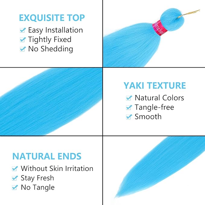 L.Blue+L.Green Braiding Hair Pre Stretched 2 Packs Box Braids Hair Extensions 26 Inches Synthetic Pre Stretched Braiding Hair