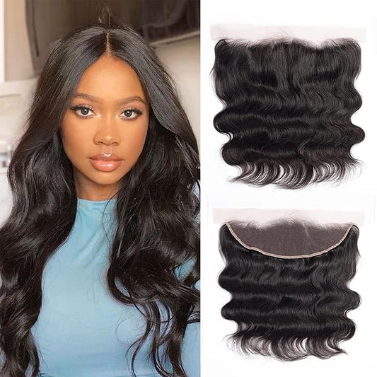 Body Wave 13x4 Ear to Ear Lace Frontal Closure 100% Unprocessed Brazilian Virgin Human Hair Lace Frontal Closure Bleached Knots 180% Density Pre Plucked With Baby Hair Natural Color (12 Inch)
