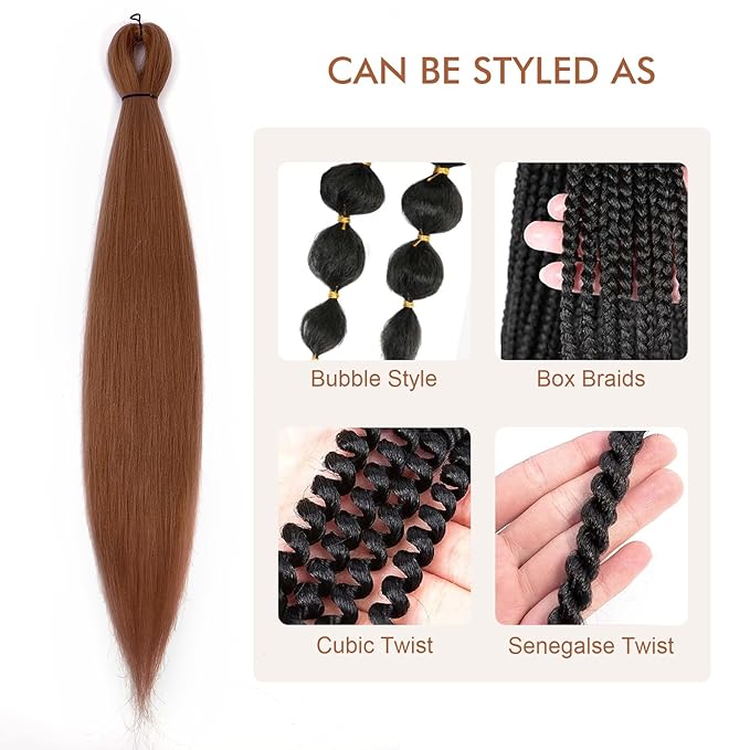 Pre-stretched Braiding Hair - 14 Inch 8 Packs Short Brown Braiding Hair For Twist or Box Braids, Yaki Texture Hot Water Setting Synthetic Braiding Hair Extensions (14 Inch, #30-8P)