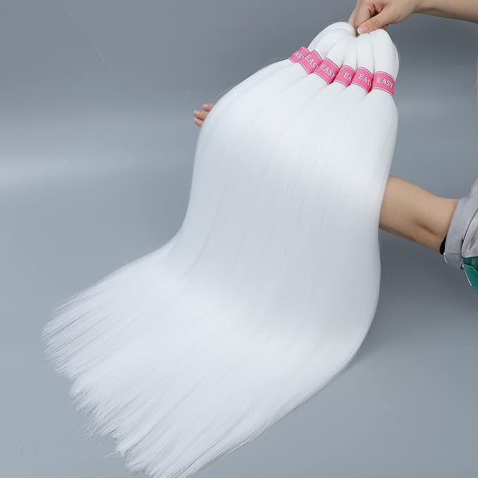 AQINBEL White Braiding Hair 8 Bundles/Pack 26" Braiding Hair Pre Stretched Itch Free Crochet Twist Braids Hair Yaki Texture Hair for Braiding Extensions for Women (White)