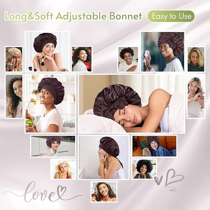 BONNET QUEEN Silk Bonnet for Sleeping Women Satin Bonnet Night Sleep Cap Wrap for Curly Hair with Adjustable Tie Band, Single Layer, Maroon