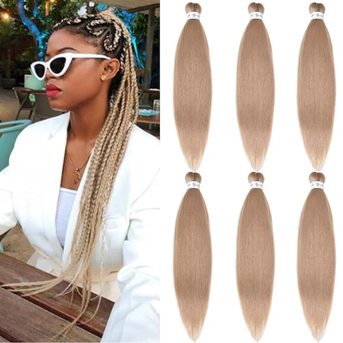Ash Blonde Brown Braiding Hair Pre Stretched Knotless Synthetic Hair for Braiding Box Braids Crochet Jumbo Kids Micro Prestretched Braids Extensions 26 inch