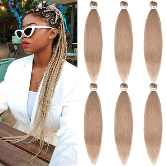 Ash Blonde Brown Braiding Hair Pre Stretched Knotless Synthetic Hair for Braiding Box Braids Crochet Jumbo Kids Micro Prestretched Braids Extensions 26 inch