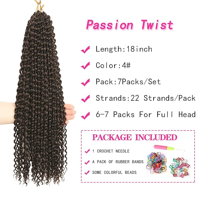 Ubeleco 18 Inch Passion Twist Hair, Water Wave Crochet Hair Passion Twist Crochet Hair for Women Long Bohemian Synthetic Curly Braiding Hair Extensions Passion Twists Braiding Hair (7pcs,#4)