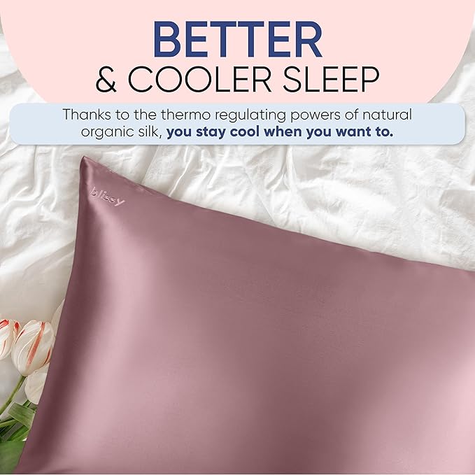 Blissy Silk Pillowcase - 100% Pure Mulberry Silk - 22 Momme 6A High-Grade Fibers - Silk Pillow Cover for Hair & Skin - Regular, Queen & King (Plum, Standard)