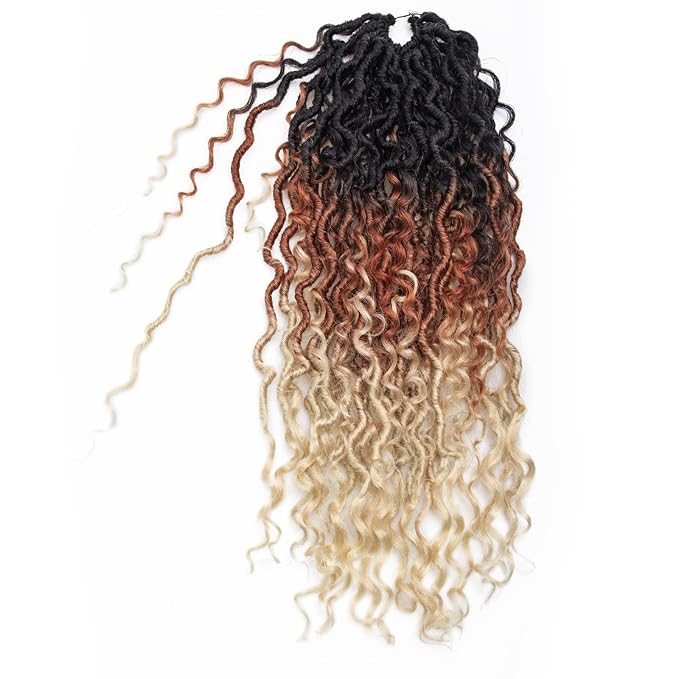 Goddess Locs Crochet Hair 18Inch 8Packs Crochet Locs,Boho Faux Loc With Curly Ends River Hippie Bohemian Loc Crochet Hair for Black Women(1B/30/613 18inch(Pack of 8))