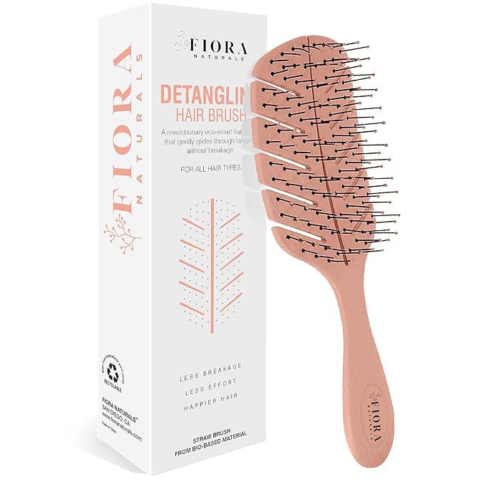 Detangler Brush by Fiora Naturals - 100% Bio-Friendly Detangling brush w/Ultra-Soft Bristles - Glide Through Tangles with Ease - For Curly, Fine, Black Natural, Women, Men, Kids - Dry and Wet Hair