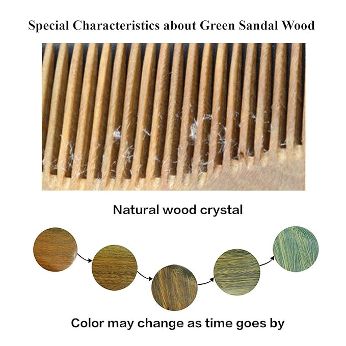 Onedor Handmade 100% Natural Green Sandalwood Hair Combs - Anti-Static Sandalwood Scent Natural Hair Detangler Wooden Comb (Oval Wide Tooth)