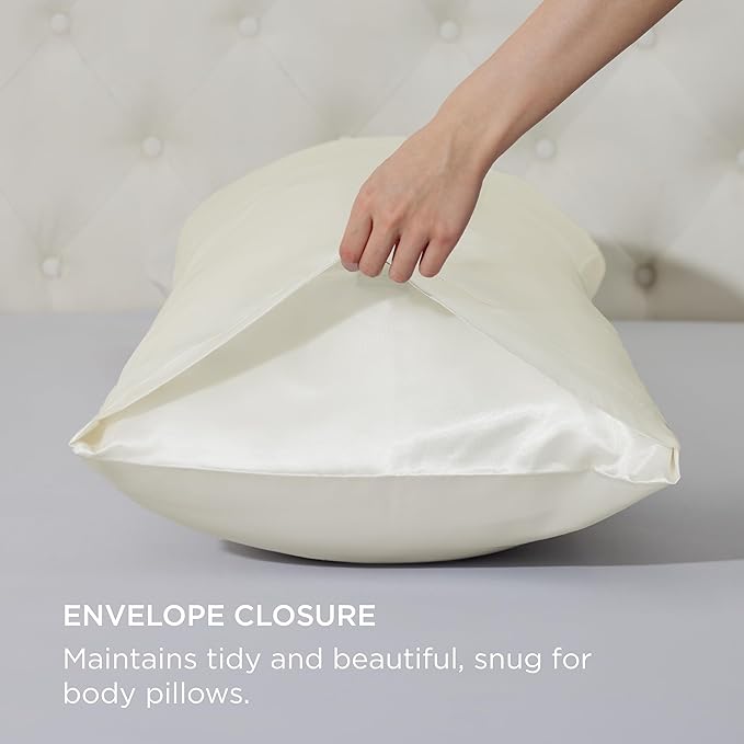 Bedsure Body Pillow Cover 20x54 Inches - Ivory Satin Similar to Silk Pillowcase for Hair and Skin, Cooling and Silky Long Body Pillow Case Cover with Envelope Closure, Gifts for Women Men