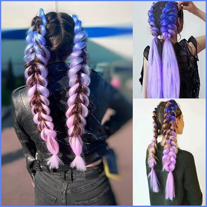 Ombre Blue Light Purple Pre stretched Braiding Hair 2 Packs Pre feathered Braid Hair Extensions 30 Inches Hair Braids