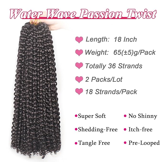 Leeven 18 Inch Passion Twist Crochet Braids Hair for Butterfly Locs 2 Pcs Synthetic Water Wave Passion Twists Crochet Braiding Hair for Women 2#