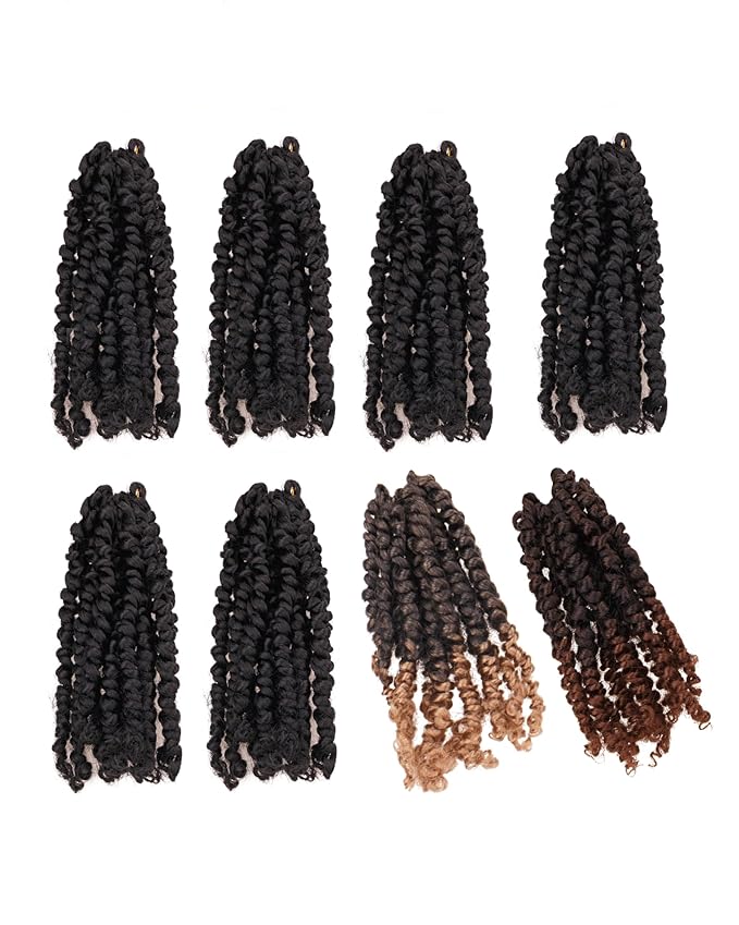 8 Inches 8 Packs Passion Twist Crochet Hair-Mixed Color Combo Pack,Pre-twisted Pre Looped Spring Twist Crochet Hair Extensions For Black Women Braided by Bohemian Curl(8"-8 Packs,1B+T27+T30)