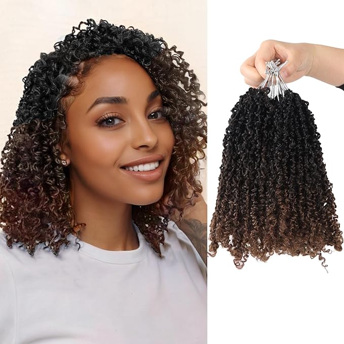 Yanky Twist Crochet Hair, PILLUGER Yaki Twists Hair Micro Spring Twist Braids,9 Packs Pre-looped passion Twist Brown Senegalese With Curls Crochet Synthetic Hair Extensions(1B/4/30)