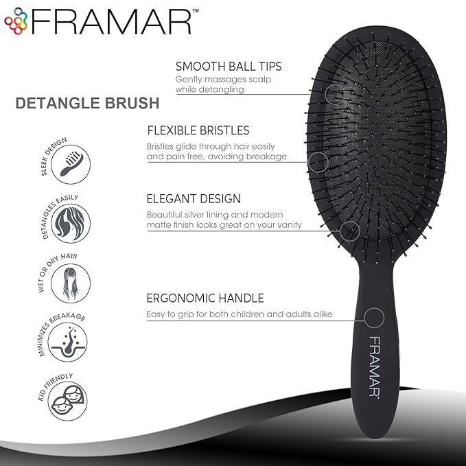 Framar Detangling Brush for Curly Hair – Hair Brushes for Women Detangler, Wet Detangler Hair Brush Wet, Wet Hairbrush For Women, Hairbrushes, Wet Hair Brush Detangler – Reduces Hair Breakage Black