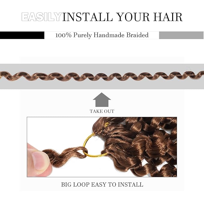 Passion Twist Hair 18 Inch 8 Packs Water Wave Crochet Hair Bohemian Braiding Hair Pre Looped Crochet Braids Hair Extensions for Black Women （30#）