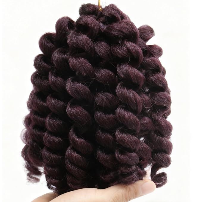 99J Short Jamaican Bounce Crochet Hair 3 Packs 2X Ringlet Wand Curl Crochet Hair 8 Inch Curly Crochet Hair Extensions Burgundy Curly Crochet Braiding Hair 100 Roots