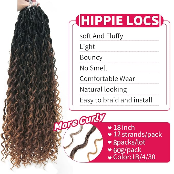 8Packs Goddess Locs Crochet Hair 18Inch Crochet Locs,Boho Faux Locs With Curly Ends River Hippie Locs Bohemian Locs Crochet Braids(1B/4/30, 18inch(Pack of 8))