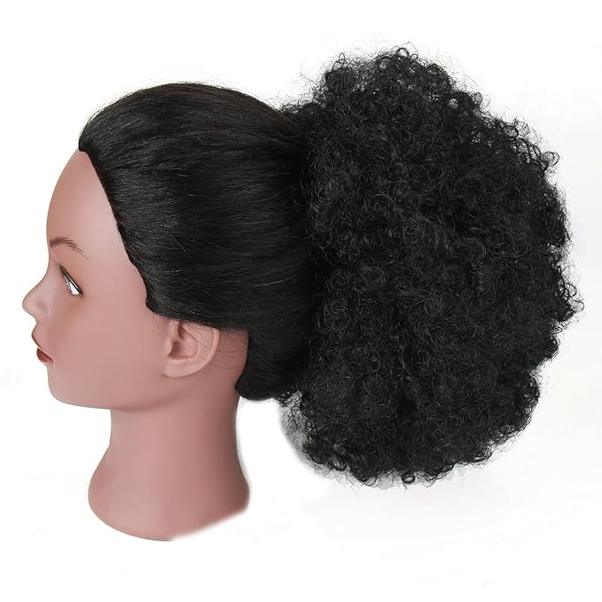 Afro Puff Drawstring Ponytail Extension for Black Women Short Afro Curly Ponytail Extension Clip On Kinky Drawstring Curly Ponytail Bun (1#)