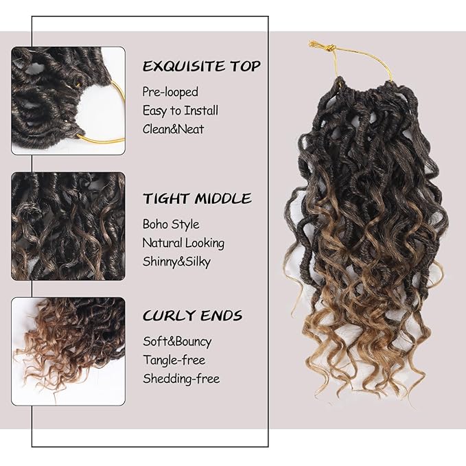 Goddess Locs Crochet Hair,8 Inch 9 Packs Faux Locs Synthetic Crochet Hair for Black Women, Boho Style Pre looped crochet with Curly Ends