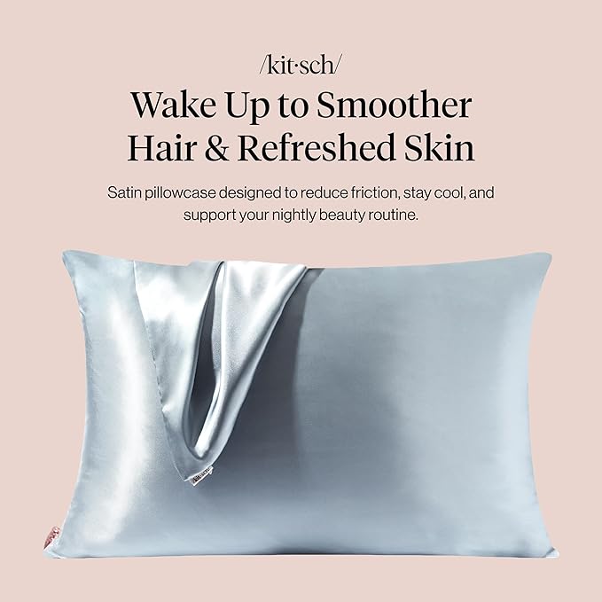 Kitsch Satin Pillowcase with Zipper for Hair & Skin, Softer Than Silk Pillow Cases Queen, Wrinkle-Free, Smooth and Cooling Satin Pillow Covers, Standard Size 19"x26", Haze Blue