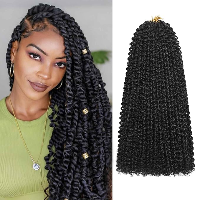 Passion Twist Hair 12 Inch 8 Packs Water Wave Crochet Hair Bohemian Braiding Hair Pre Looped Crochet Braids Hair Extensions for Black Women （1B Black#）