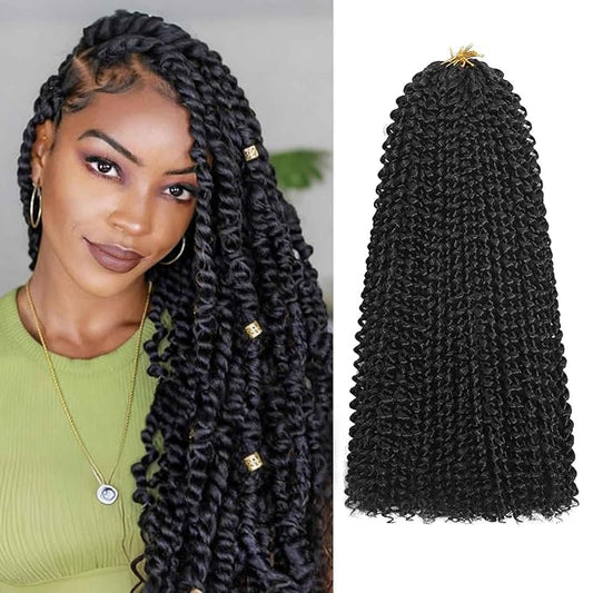 Passion Twist Hair 12 Inch 8 Packs Water Wave Crochet Hair Bohemian Braiding Hair Pre Looped Crochet Braids Hair Extensions for Black Women （1B Black#）