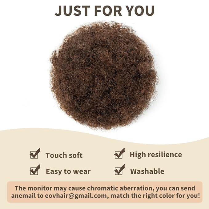 isheeny Afro Ponytail Small Afro Hair For Black Women 4Inch Dark Brown Afro Puff Drawstring Ponytail Human Hair 1 PIECES For Children Authentic And Stylish Hairpiece, Afro Curly Puff Style