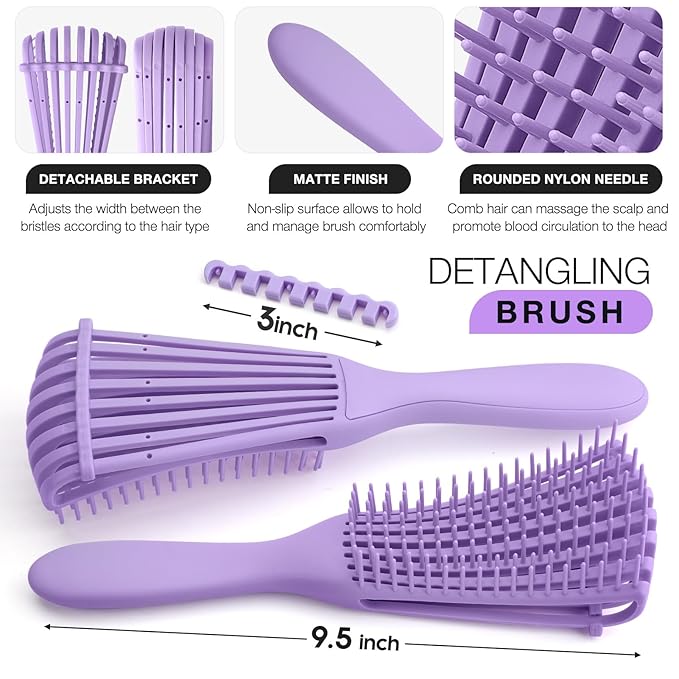 Hommtina Detangling Brush 4 Pack Curly Hair Brush Getting Shine and Makes Hair Smooth, Detangler Boar Bristle Hair Brush for Adult & Kids Wet or Dry Hair (4 PCS, Purple)