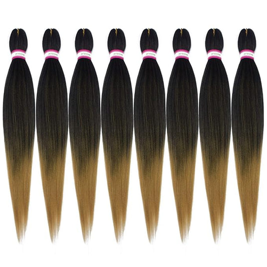 Pre Stretched Braiding Hair Extension 8 Packs 28 Inch Long Professional Pre-stretched Hair for Braiding Twist Braids Itch Free Hot Water Setting Yaki Straight Synthetic Hair for Women (#1B/27)