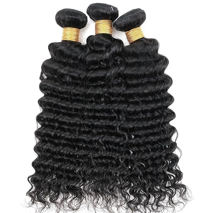 Human Hair Bundles Deep Wave Brazilian Human Hair One Bundle 28inch 12A 100% Unprocessed Virgin Human Hair Deep Wave Quick Weave Raw Bundles Deals Natural Black