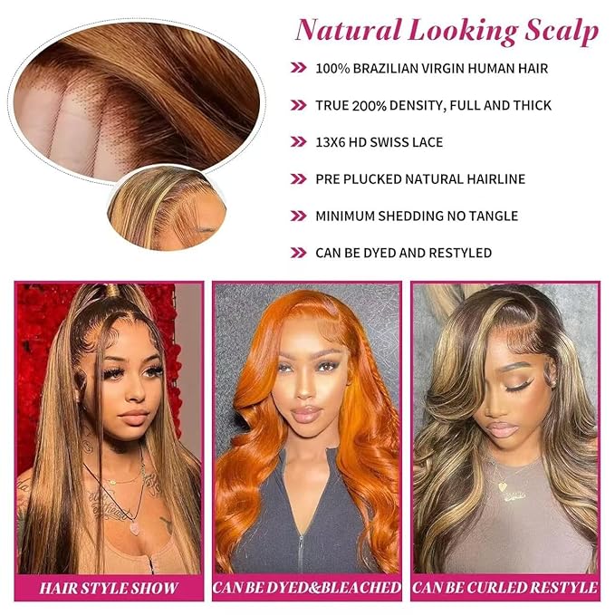 MEGOOD 13x6 Honey Blonde Wig Human Hair Pre Plucked 200% Density 13x6 Highlight Ombre Lace Front Wig Human Hair for Women Hd Lace Frontal Straight Honey Blonde Wig 22 Inch