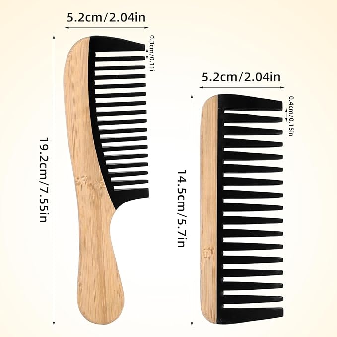 2pcs Wooden Wide Tooth Comb, Anti-Static Large Bamboo Gentle Detangling Hair Comb with Big Bakelite Teeth Detangler Brush for Women Curly Wavy Hair Stylist Essentials Products Care Tools