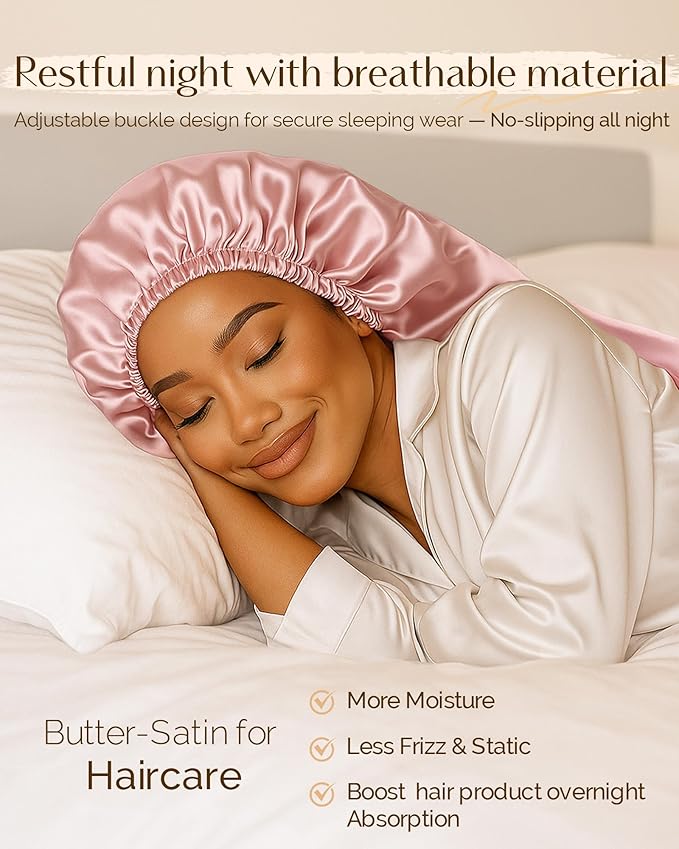 YANIBEST Long Bonnet Braid Bonnet for Sleeping Adjustable Satin Silk Bonnet for Braids Sleep Bonnet for Women Locs Blush Pink