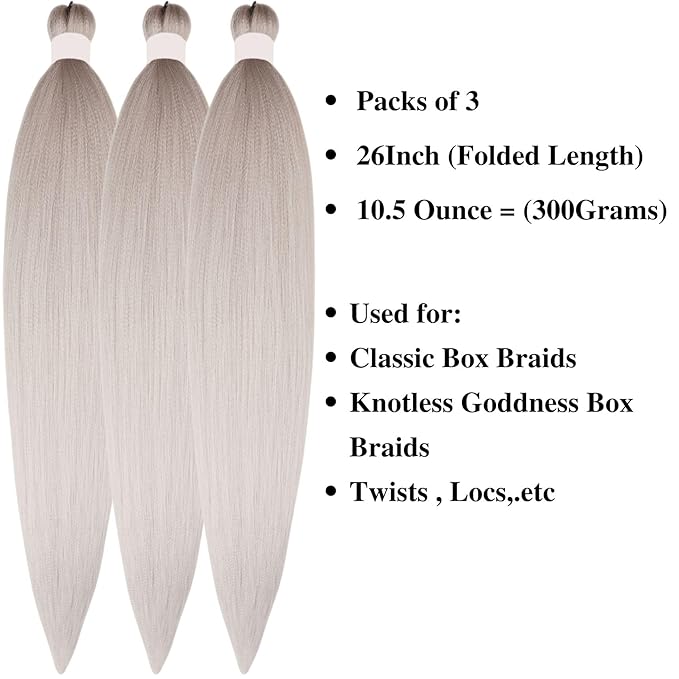 Ash Grey Blonde Braiding Hair Pre stretched Ez Braids Hypoallergenic Knotless Prestretched Braiding Hair for Twist Box Braids Yaki Texture