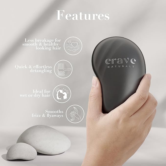 Crave Naturals Mini Detangler Hair Brush Black – Glide Thru Hair Detangler Brush for Women, Kids & Toddlers – Gentle Scalp Care, No-Pain Tangle-Free Hairbrush for All Hair Types, Travel Hair Brush