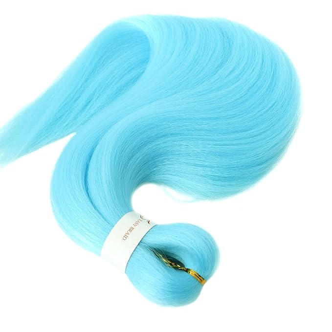 Dorsanee Light Blue Braiding Hair Pre Stretched 24 Inch 3 Packs Braiding Hair Extensions for Box Braids Twists Locs Hair Soft Yaki Texture Hot Water Setting (#Light Blue)