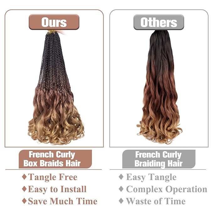 9 Packs French Curl Crochet Braids 18 Inch Ombre Brown Honey Blonde Goddess Box Braids Pre Looped Crochet Hair Synthetic Bouncy French Curly Braiding Hair for Women