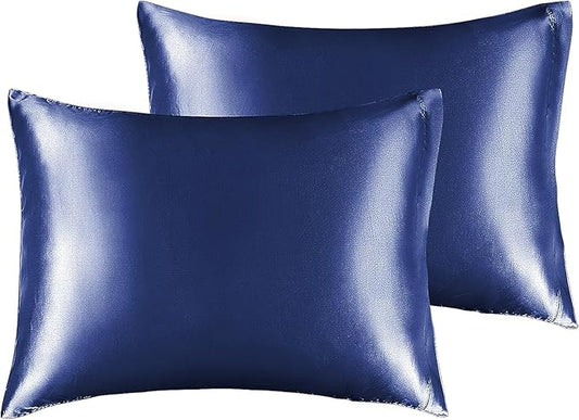 BEDELITE Satin Pillowcase for Hair and Skin, Super Soft and Cooling Similar to Silk Pillow Cases 2 Pack with Envelope Closure, Gift for Women Men(13"x18" Toddler Size, Navy)