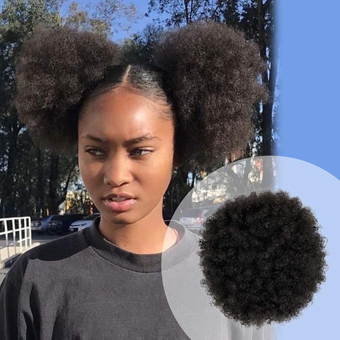 GLAM21USA Afro Puff Drawstring Ponytail Retro Kinky Curly Ponytail Wig Clip in Bun Hair Piece for Black Women Synthetic Hair Extension (MEDIUM, 4 (Medium Dark Brown))