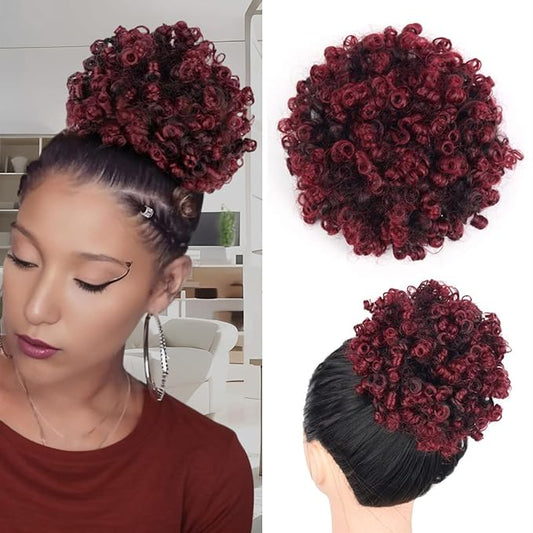Afro Puff Ponytail for Black Women Culy Wavy Short Drawstring Ponytail Hair Extension Synthetic Mini Afro Bun(1B-Bug#)