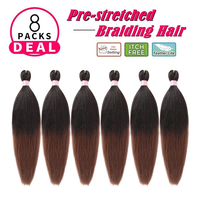 Dorsanee Ombre Brown Braiding Hair Pre Stretched 20 Inch 6 Packs Braiding Hair Extensions for Crochet Box Braids Twists Locs Hair Itch Free Soft Yaki Texture Hot Water Setting (20inch,#1B/30)