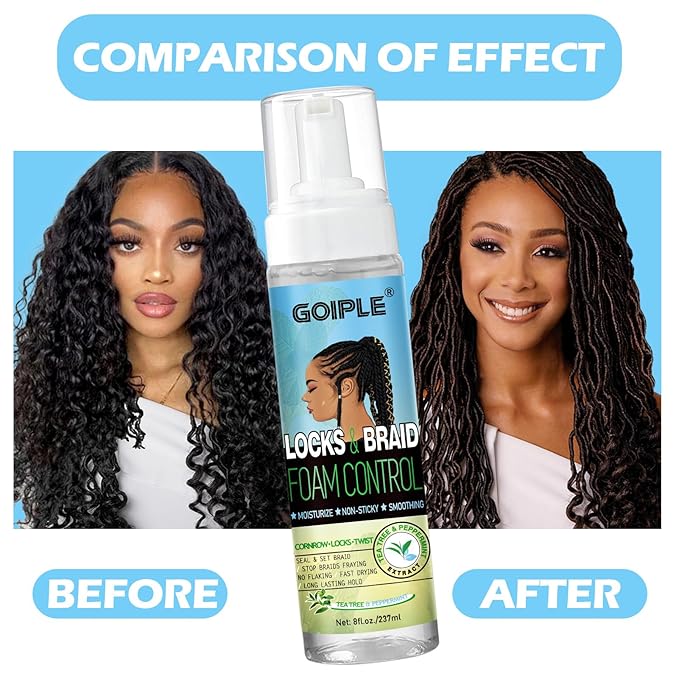 8 fl oz Braid Foam Control Mousse Braiding Hair Mousse for Braids Twist, Locs, No Flake Extra Hold High Shine Style & Moisturizes, Nourishes, Lightweight, Smooth, No Greasy Tea Tree